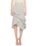 Tucson Cherry-Print Ruffled-Hem Skirt, White