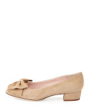molly suede low-heel bow pump, sand