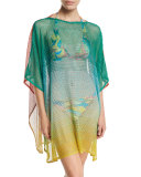 Ombré Open-Knit Coverup Tunic, Green/Yellow/orange