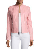 Stand-Collar Zip-Front Leather Jacket, Watermelon