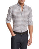Plaid Woven Sport Shirt, Brown