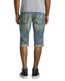Distressed Slim-Fit Denim Shorts, Light Blue
