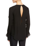 Mia Long-Sleeve Silk Ruffle Blouse