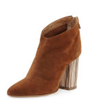 Lucciano Suede Wood-Heel Bootie, Brown