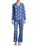 Damask-Print Pajama Set, Navy
