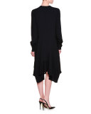 Long-Sleeve Handkerchief-Hem Shirtdress, Black