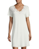 Livia Short-Sleeve Lace-Trim Gown
