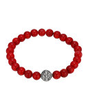 Silver & Coral Beaded Bracelet
