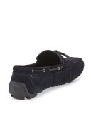 Hamptons Printed Suede Driver, Navy