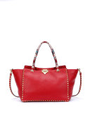 Medium Beaded-Handle Rockstud Tote Bag, Red
