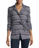 Pamona Surplice Tweed Jacket, Ivory/Navy
