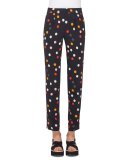 Polka-Dot Pleated Slim-Leg Ankle Pants, Multi