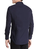 Long-Sleeve Stretch Poplin Shirt, Navy