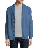 Ribbed Cashmere Shawl Pocket Cardigan, Denim