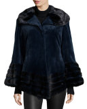 Sheared Mink Fur Jacket, Navy