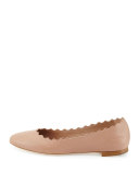 Scalloped Leather Ballerina Flat, Light Pink