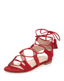 Romanflat Suede Flat Gladiator Sandal, Pomodoro