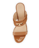 Gigi Leather Two-Band Slide Sandal, Tan