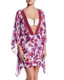 Floral-Print Deep-V Coverup Dress