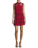 Sleeveless Scalloped Point D'Esprit Minidress, Cherry