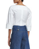 3/4-Sleeve Boat-Neck Tunic, White