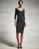 3/4-Sleeve Stretch Jersey Cocktail Dress, Black