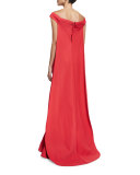 Off-the-Shoulder Cape Mermaid Gown, Cherry