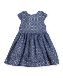 kimberly cap-sleeve smocked medallion lace dress, blue, size 2-6