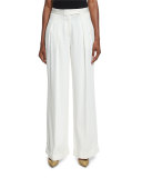 Pleated Wide-Leg Crepe Pants, Gesso