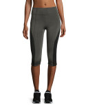 Colorblocked High-Rise Capri Leggings, Gray/Black