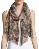 Bacche Floral Wool-Blend Scarf, Blush