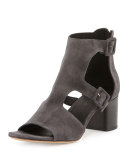 Matteo Suede Block-Heel Sandal, Asphalt