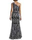 One-Shoulder Floral Embroidered Mermaid Gown