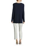 Long-Sleeve Textured V-Neck Tunic, Midnight