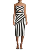 Striped Strapless Cutout Dress, Black/White