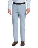 Cotton-Twill Flat-Front Trousers, Light Blue