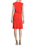 Ruched Matte-Jersey Sleeveless Dress, Geranium