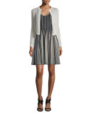 Striped Sleeveless Fit-&-Flare Dress, Black/White