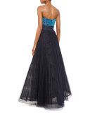 Cube-Embellished Strapless Gown, Midnight