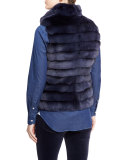 Jayden Horizontal-Stripe Chinchilla Vest, Ocean Waves Navy