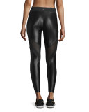 Frame Mesh-Panel Sport Leggings, Black/Black