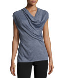 Cap-Sleeve Draped-Front Sweater, Gray