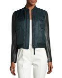 Marly Leather-Sleeve Bomber Puffer Jacket, English Green