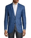 Checkered Two-Button Jacket, Sky Blue Night