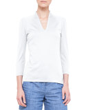 Three-Quarter-Sleeve Shawl-Collar Top, Calcite
