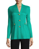 Textured Gold-Button Jacket, Petite 