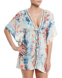 Waterfall Printed Kimono W/Drawstring