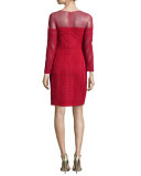 Paneled Lace Illusion Sheath Dress, Red Rock