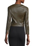 Stanta Zip-Front Cropped Leather Jacket, Peat