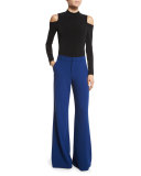 Suzi Cold-Shoulder Ponte Bodysuit, Black